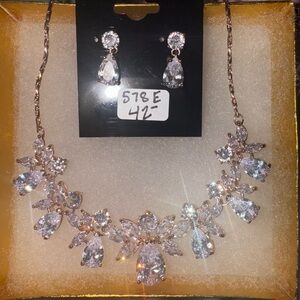 Elegant Rosegold Crystal Necklace and Earring Set